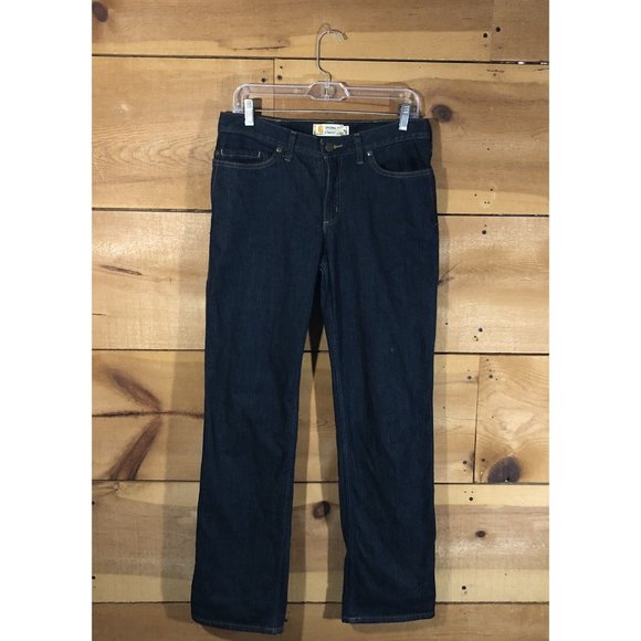 Carhartt Original Fit Straight Leg Flannel Lined Jeans Womens Size 8 Dark Wash - Picture 1 of 13